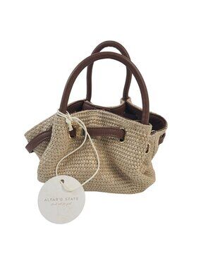 NEW Altar'd State Natural Brown Straw & Faux Leather Drawstring Handbag